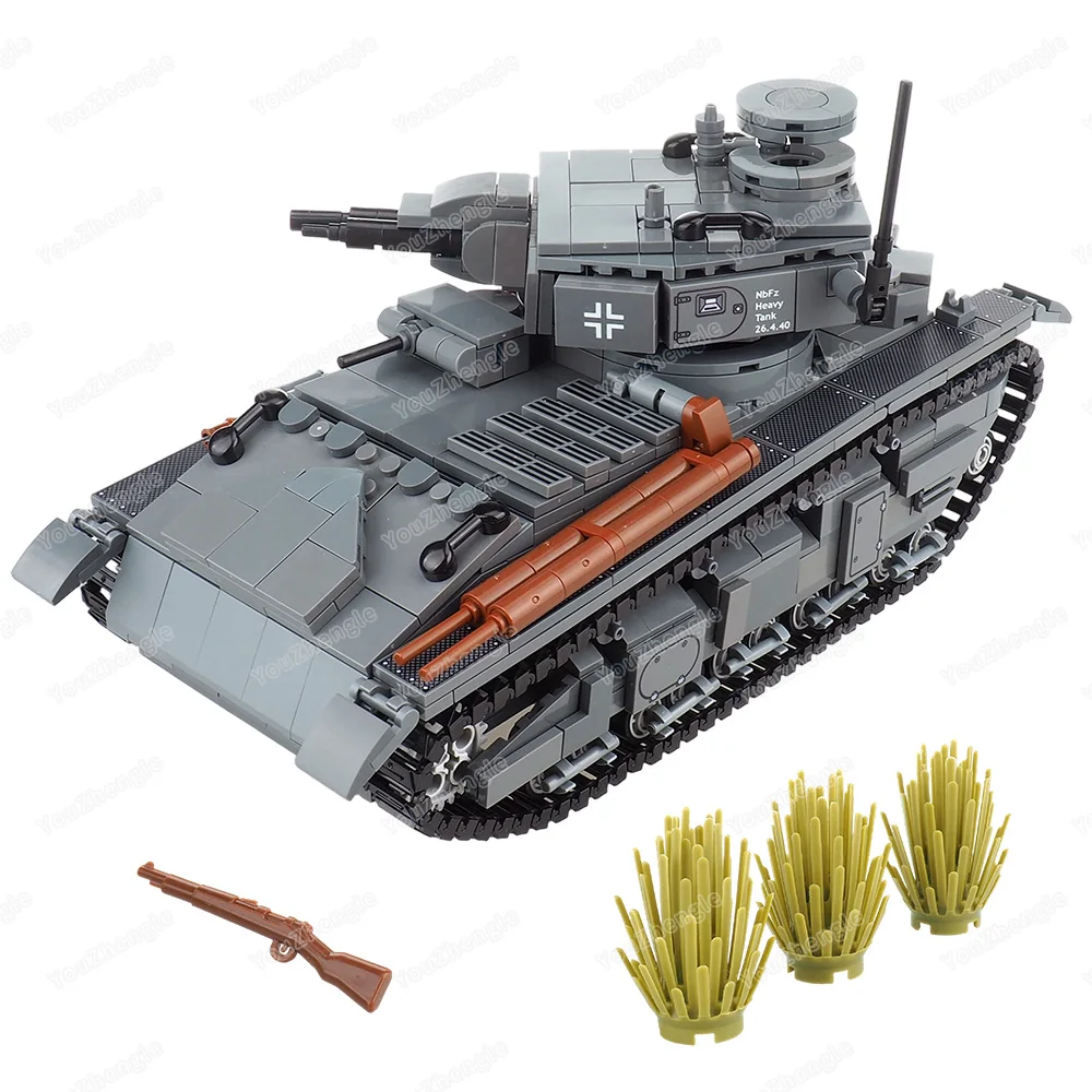 Multi-torre NbFzip Pesante Grigio Scuro Carro Armato Building Block Assemblaggio MOCww2 Figure Armi Attrezzature Scena Modello Ornamenti Regalo Giocattolo