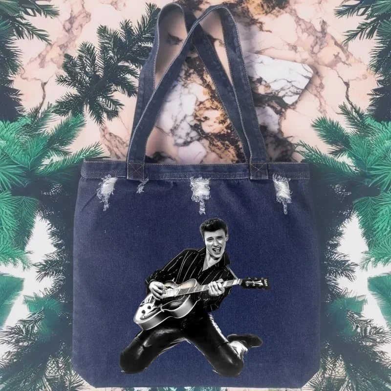 

johnny hallyday Women Jeans Shoulder Bag Large Capacity Denim Shopping Bag Strap Travel Messenger Female Commute Bag