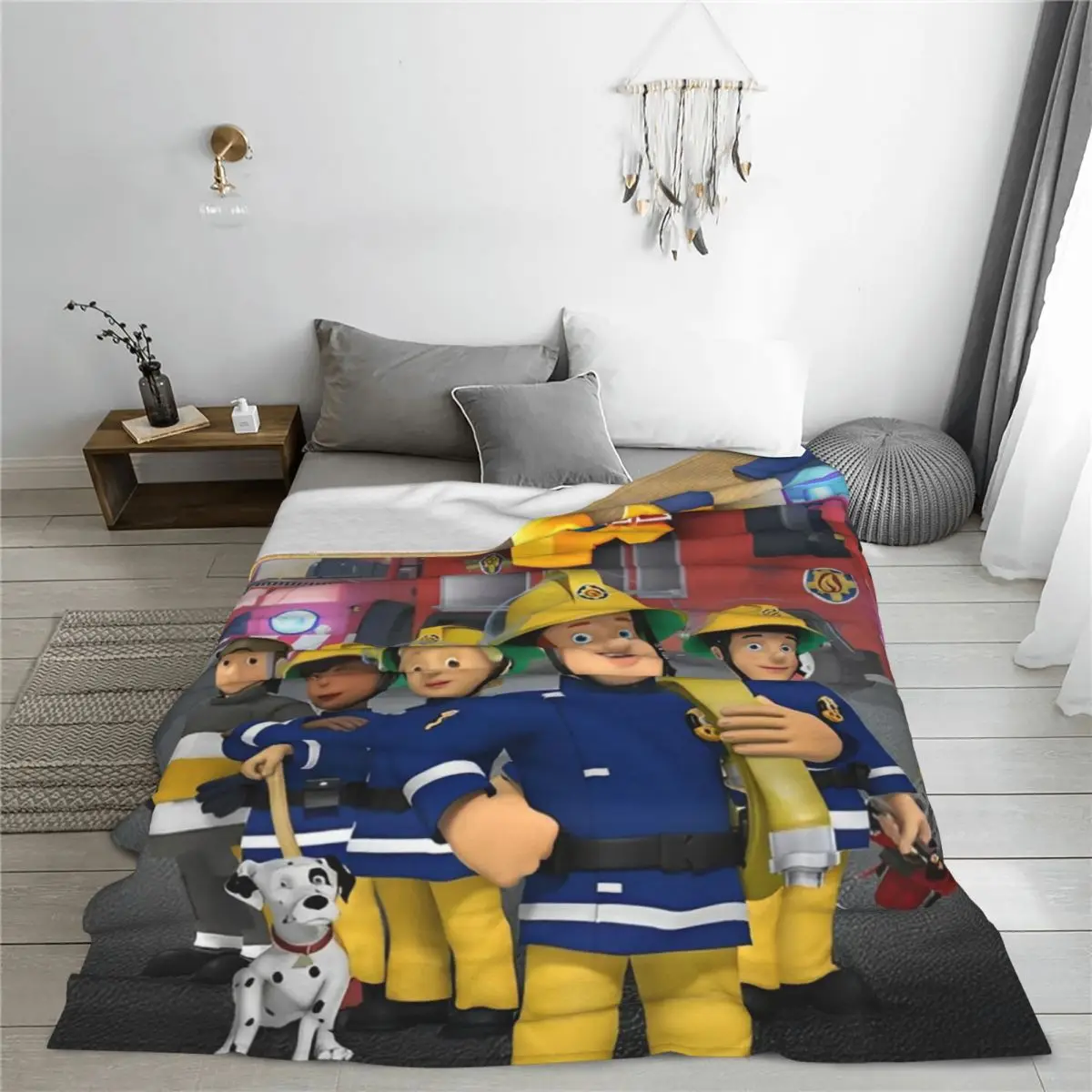 Fireman Sam Company Cartoon Knitted Blanket Fleece Education Lightweight Throw Blanket for Bed Bedroom Quilt