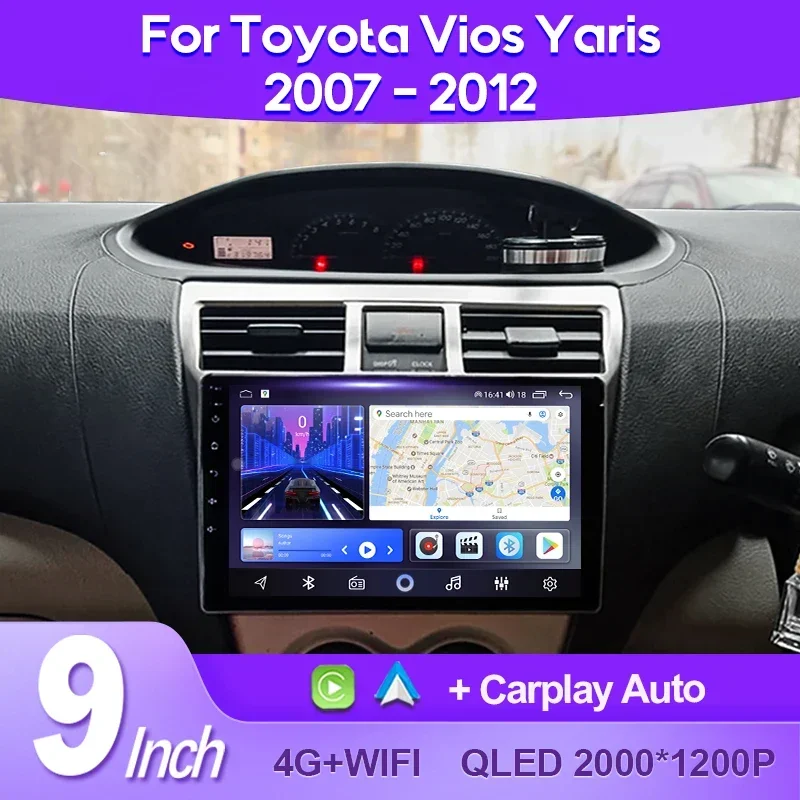 QSZN For Toyota Vios Yaris 2007-2012 Car Radio AI Voice 4G WIFI CarPlay Android Auto GPS Car Multimedia Video Player No DVD 2Din