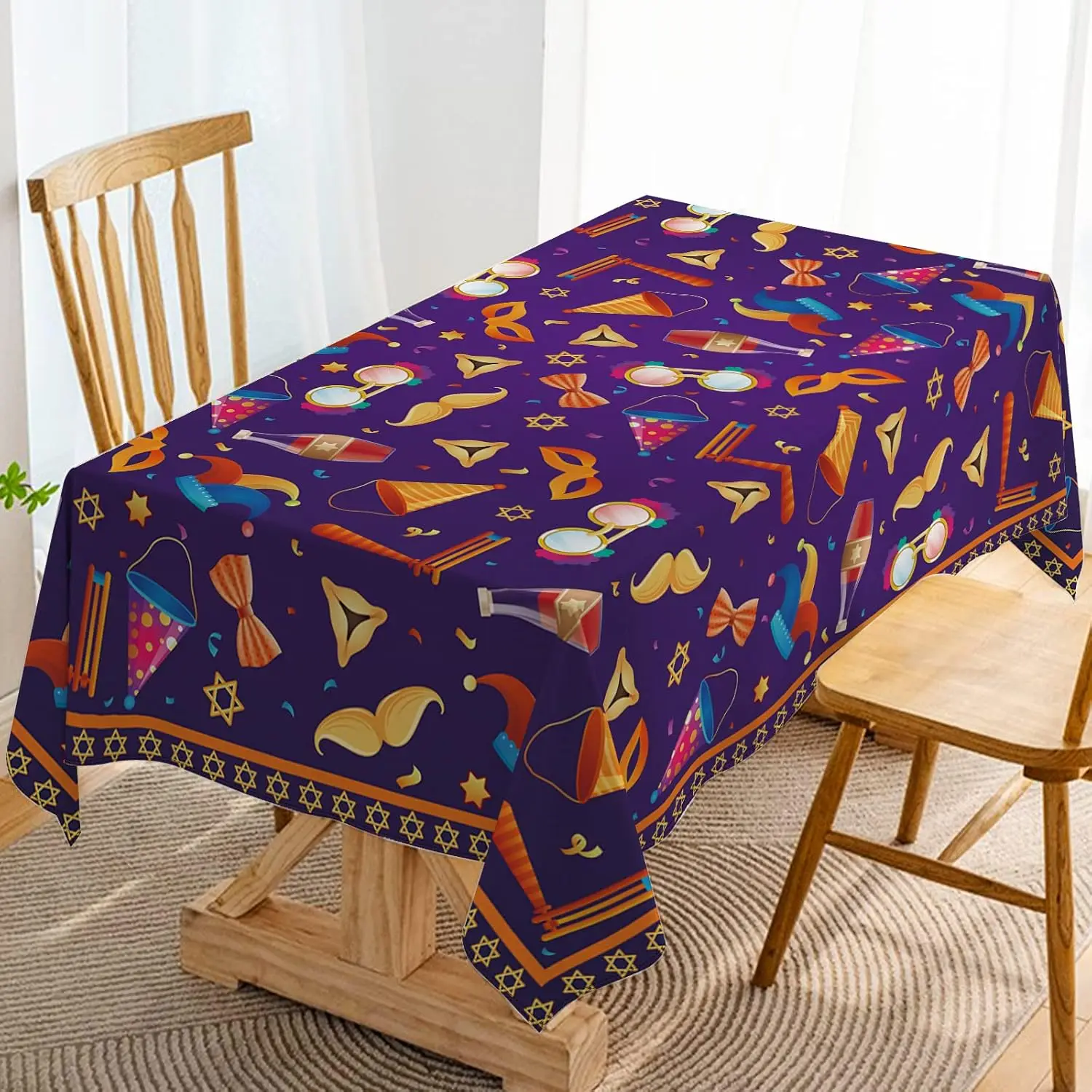 Purim Waterproof Tablecloth Jewish Carnival Holiday Party Decor Masque Circus Clown Kitchen Dining Table Cover Purim Decorations