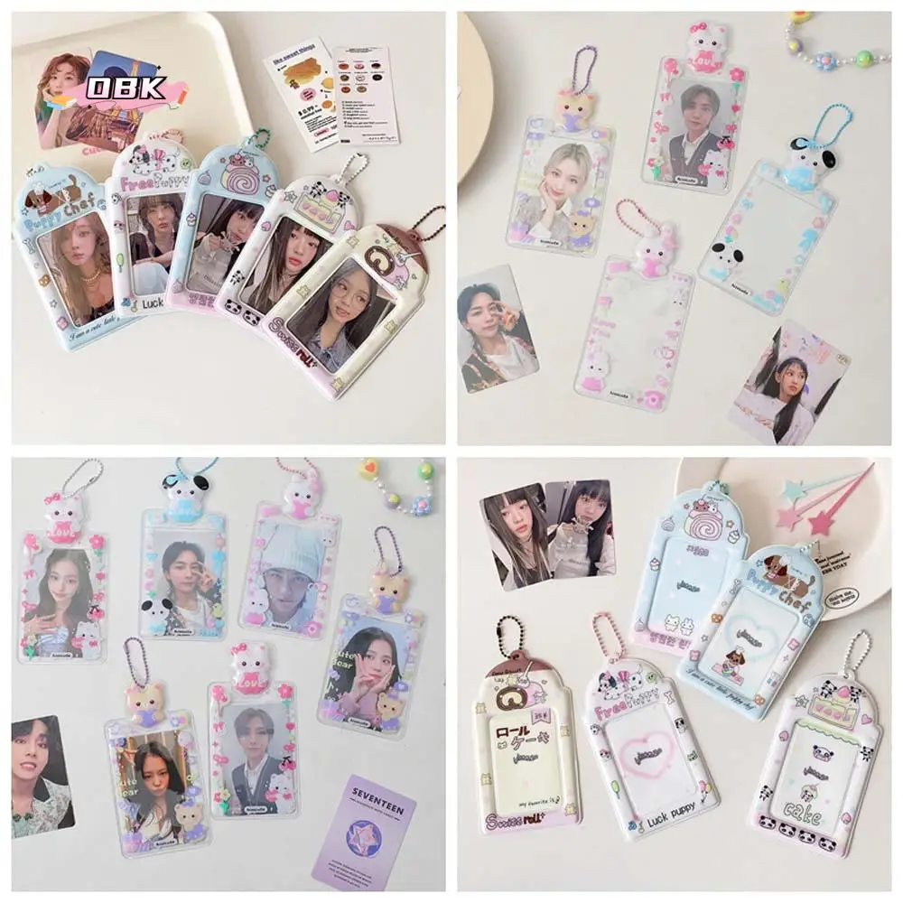 

PVC Card Cover Photocard Holder Hanging Decoration Animal Puppy Cartoon Cake Idol Card Display Protector Idol Photo Card Picture