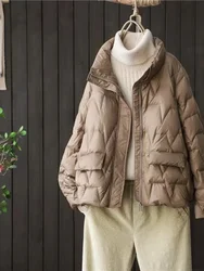 2024 Nuova Primavera Autunno Colletto alla coreana Piumino di piume 90% Piumino d'anatra bianco Parka Solido Tuta sportiva Ultra leggero Piumino da donna