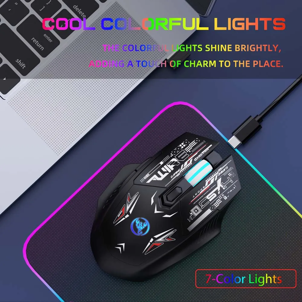 Ratón inalámbrico con Bluetooth, luz colorida RGB, modo Dual 2,4 GHZ + BT5.1 tipo C, recargable, silencioso, ergonómico, para juegos de PC