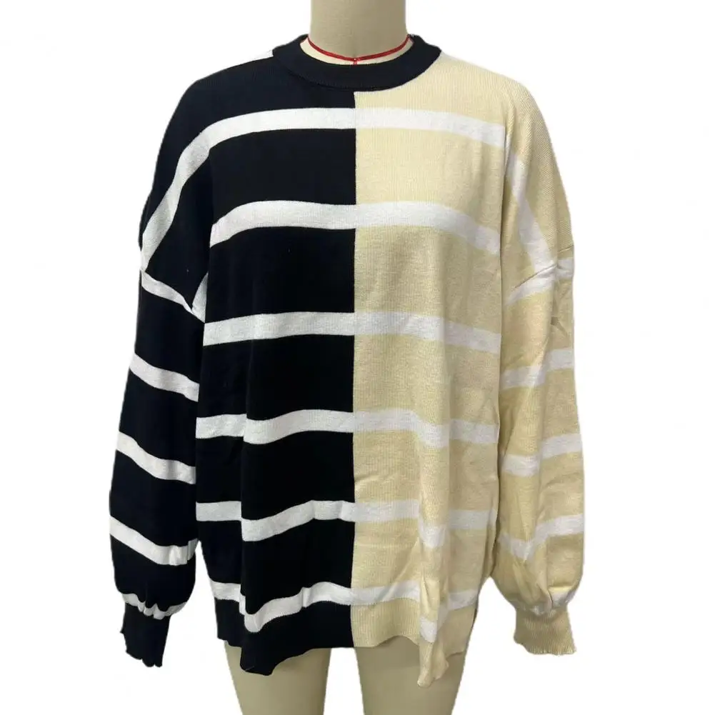Women Sweatshirt Colorblock Striped Oversized Sweatshirt for Women Knitted Mid Length Pullover Top Wear for Fall Spring Spring