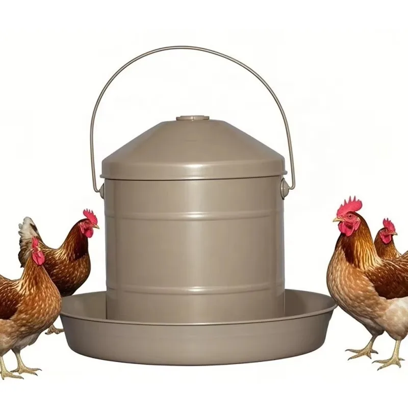 

Metal automatic chicken feeder with 9L galvanized iron poultry feed bucket for feeding. Home use poultry farm equipment.