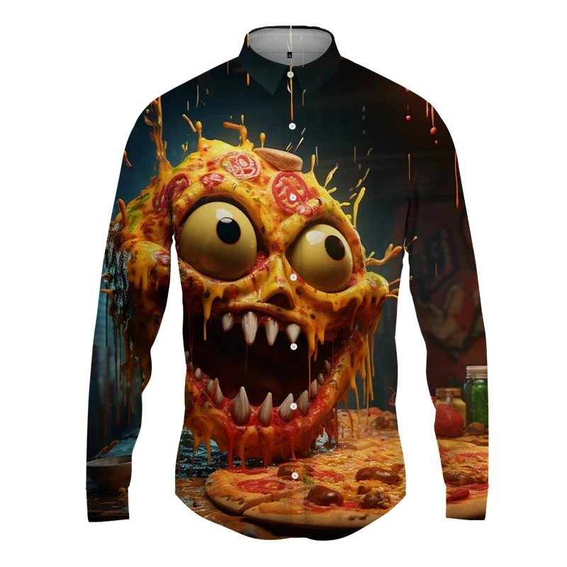 Men's Spoof Pizza 3D Print Long Sleeved Shirts Spring And Autumn Street Hip -hop Shirt Fashion Casual Men Gothic Blouse Mens Y2k