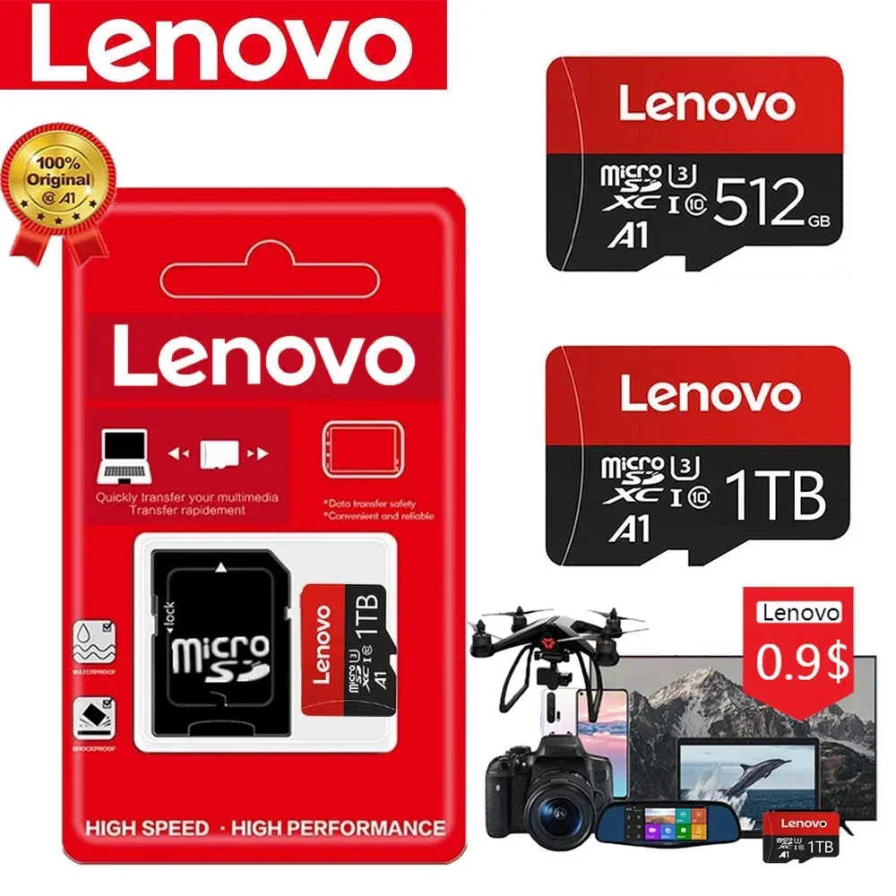 Lenovo การ์ดไมโคร TF SD การ์ด UHS-I, การ์ดหน่วยความจำ U3 1TB A1การ์ดหน่วยความจำความเร็วสูง SD การ์ด128GB สำหรับ Xiao Mi SD Nintendo SWITCH Ps4เกม Ps5แล็ปท็อป