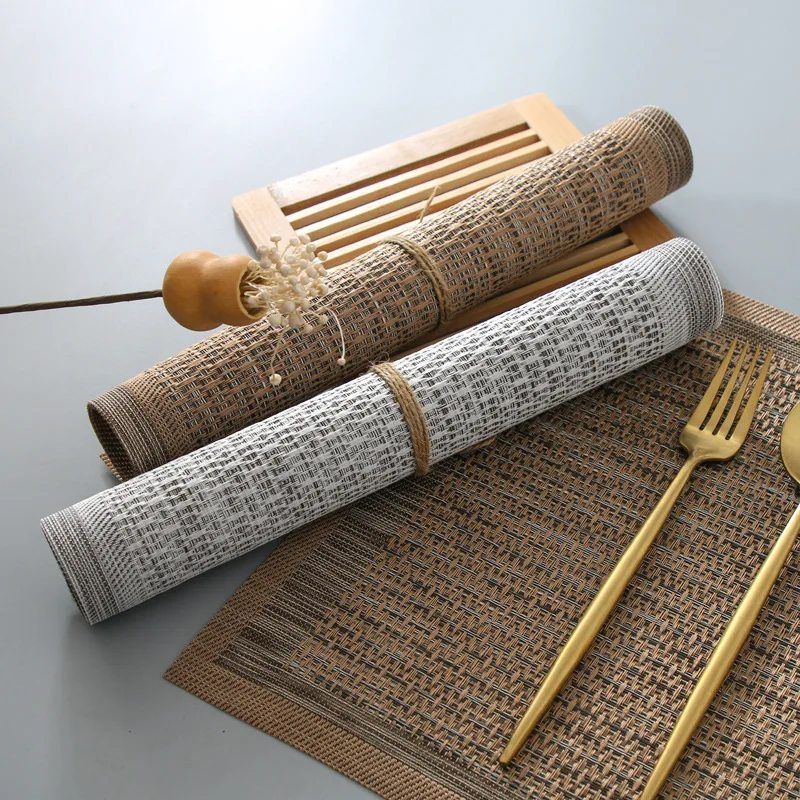 6/4pcs Teslin Placemats European PVC Woven 30x45cm Durable Tableware Pad Dining Table Decorative Mat Coffee Tea Table Coaster