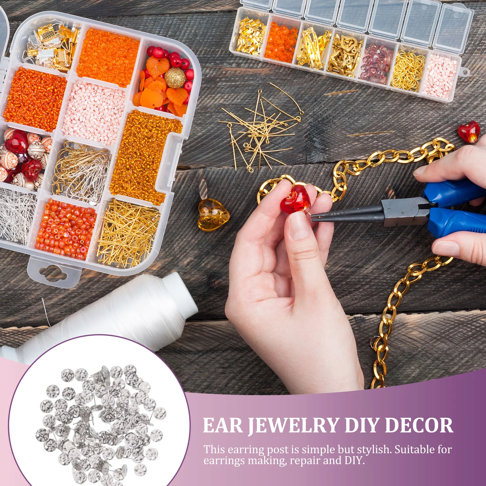 

100 Pcs Earring Posts Studs DIY Jewelry Making Supplies Women Ear Accessories Stainless Steel Metal Flat Small Holes Easy Match