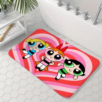 Powerpuff 소녀 바닥 매트, 욕실 주방 문짝 매트, 긴 복도 카펫, 미끄럼 방지 거실 러그, 홈 데코, 1 개 