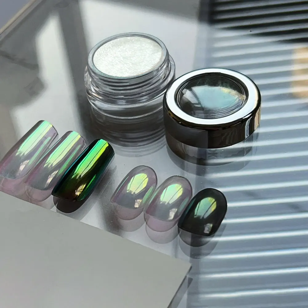 6 colores brillo Aurora polarizado uñas frotar polvo fino iridiscente Aurora uñas cromo polvo DIY espejo mágico Aurora polvo