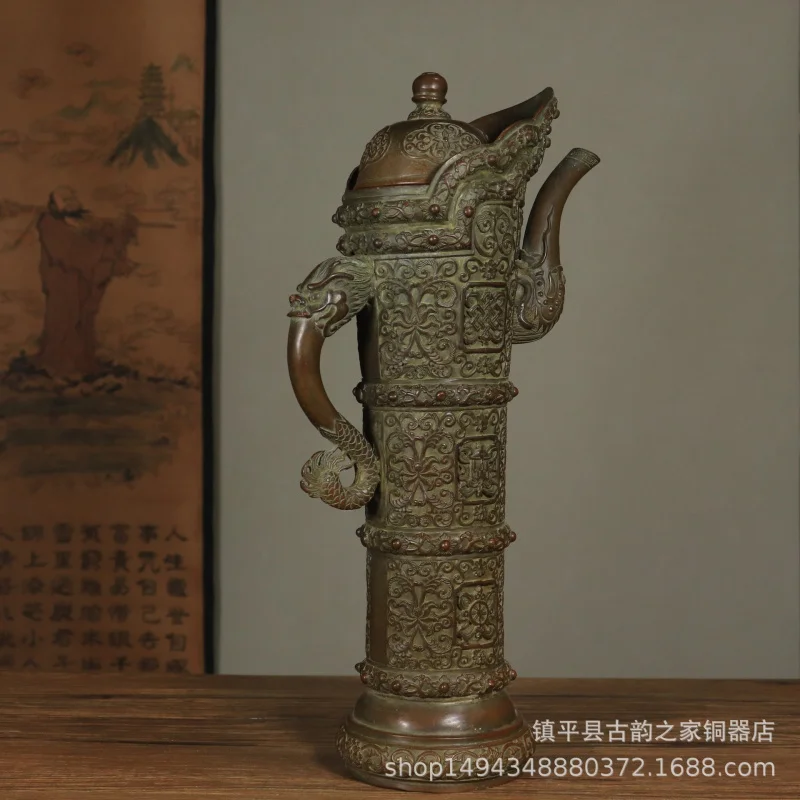 Pure Tibetan Copper Teapot Ornament Office Living Room Shop Desktop Decoration Craft Gift Antique