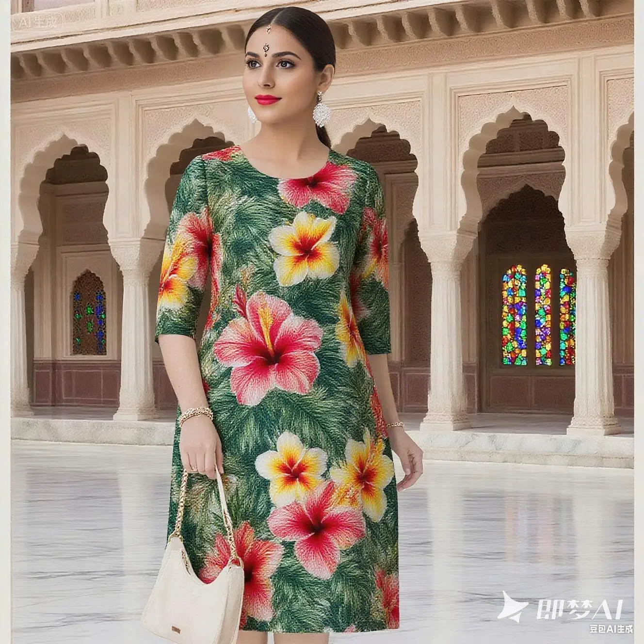 فستان مسلم كورت عصري أنيق مستقيم أنبوب النمط الوطني الزهور نمط تنورة نوبل شق تنحنح Abito Donna Musulmana #4