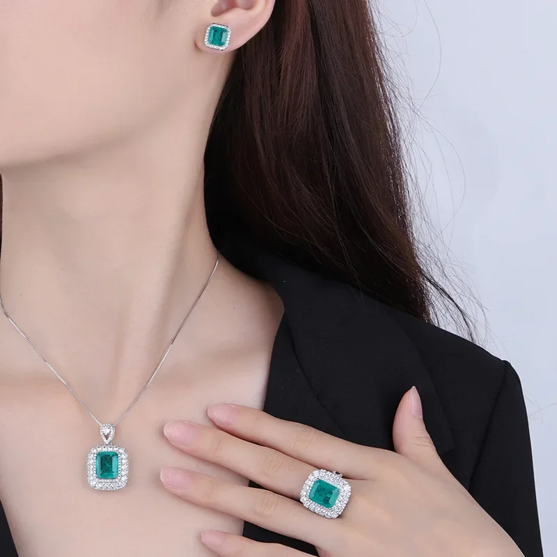 

Jewelry new S925 silver-plated 18K gold color treasure simple style light luxury set women's main stone 12 * 10-8 * 8 jewelry