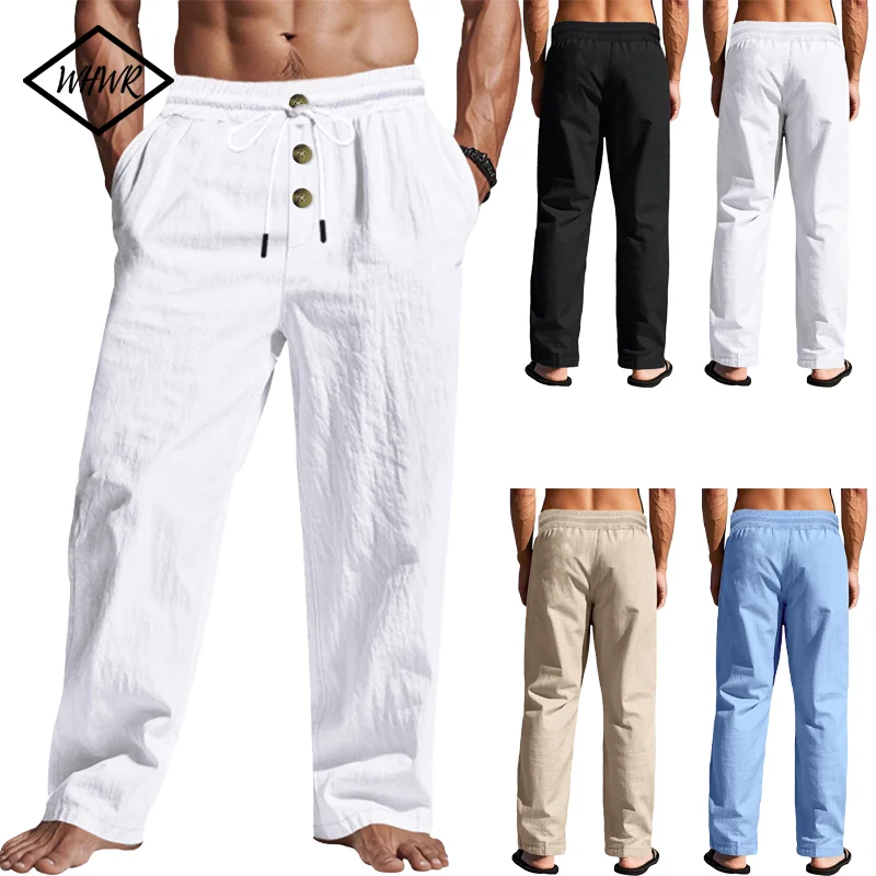 Men's Casual Trousers 2025 Spring/Summer New Man Large Size white Straight trousers Solid Beach black Fitness Pants S-XXXL