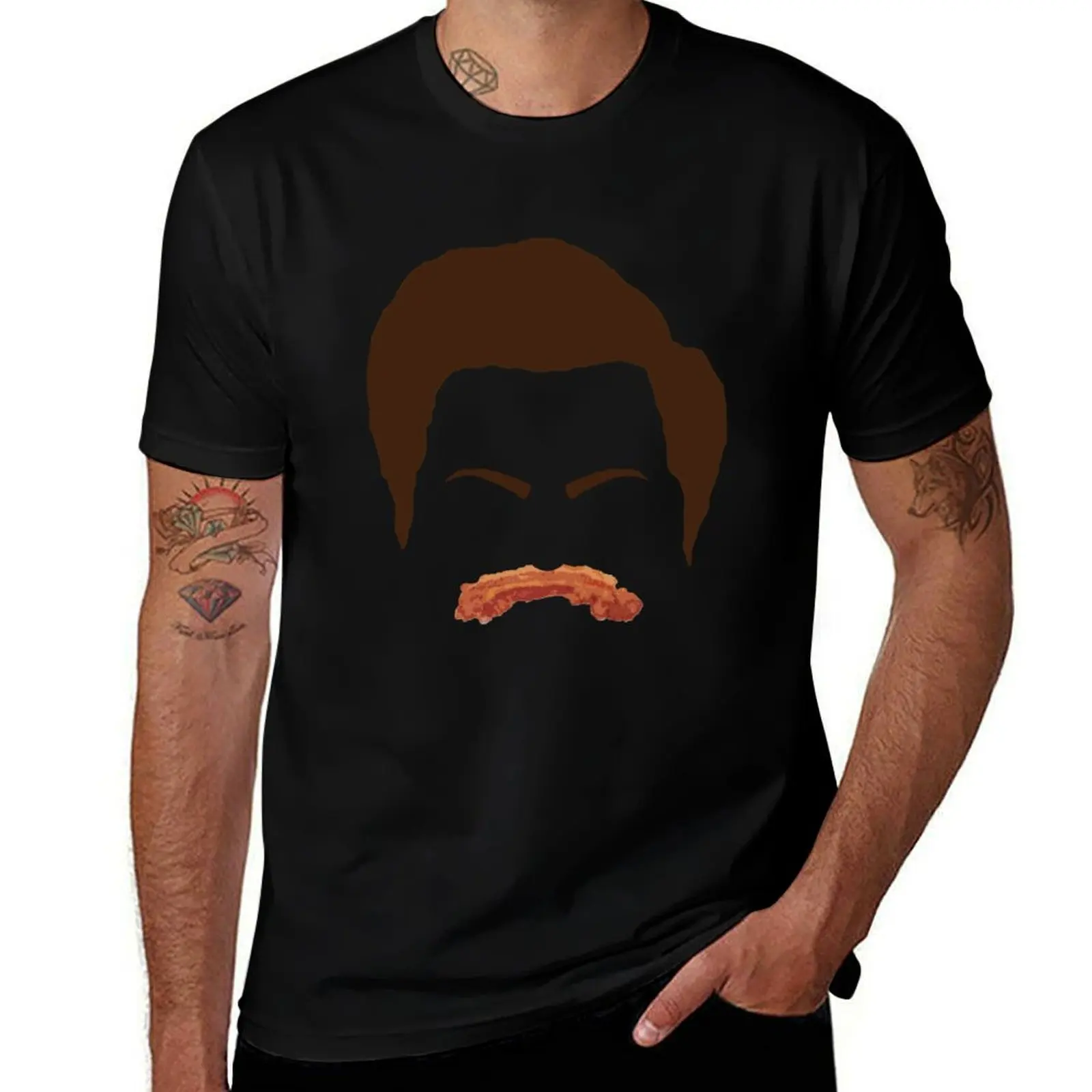 Ron Swanson Bacon Mustache T-Shirt Active Wear Sports for Men T-Shirt