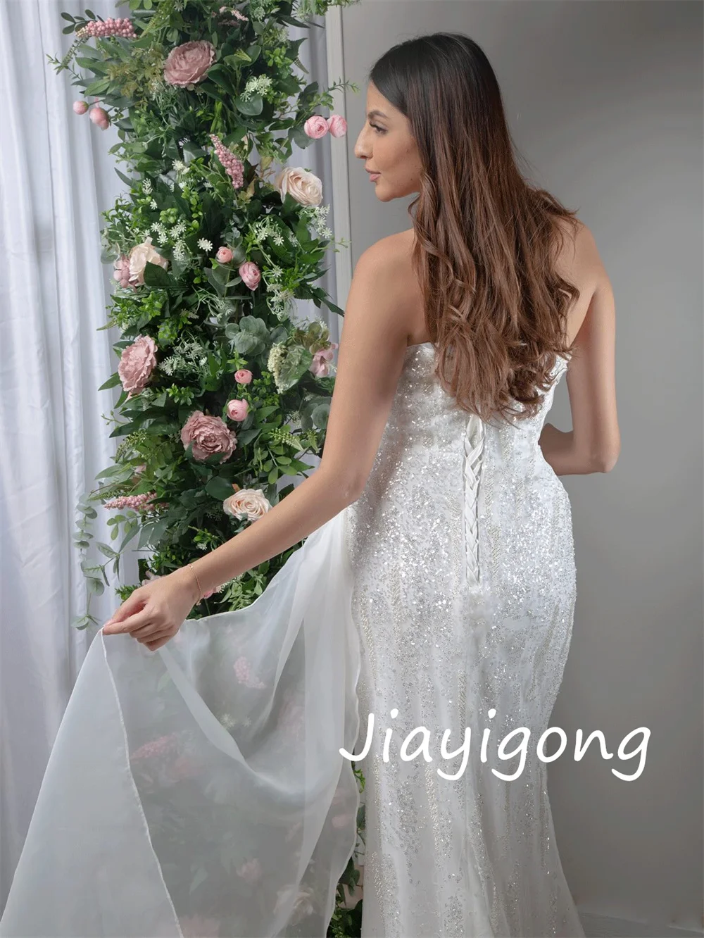 Vestidos largos sin tirantes de trompeta plisados con lentejuelas de Organza elegantes personalizados ocasión a medida brillo Simple