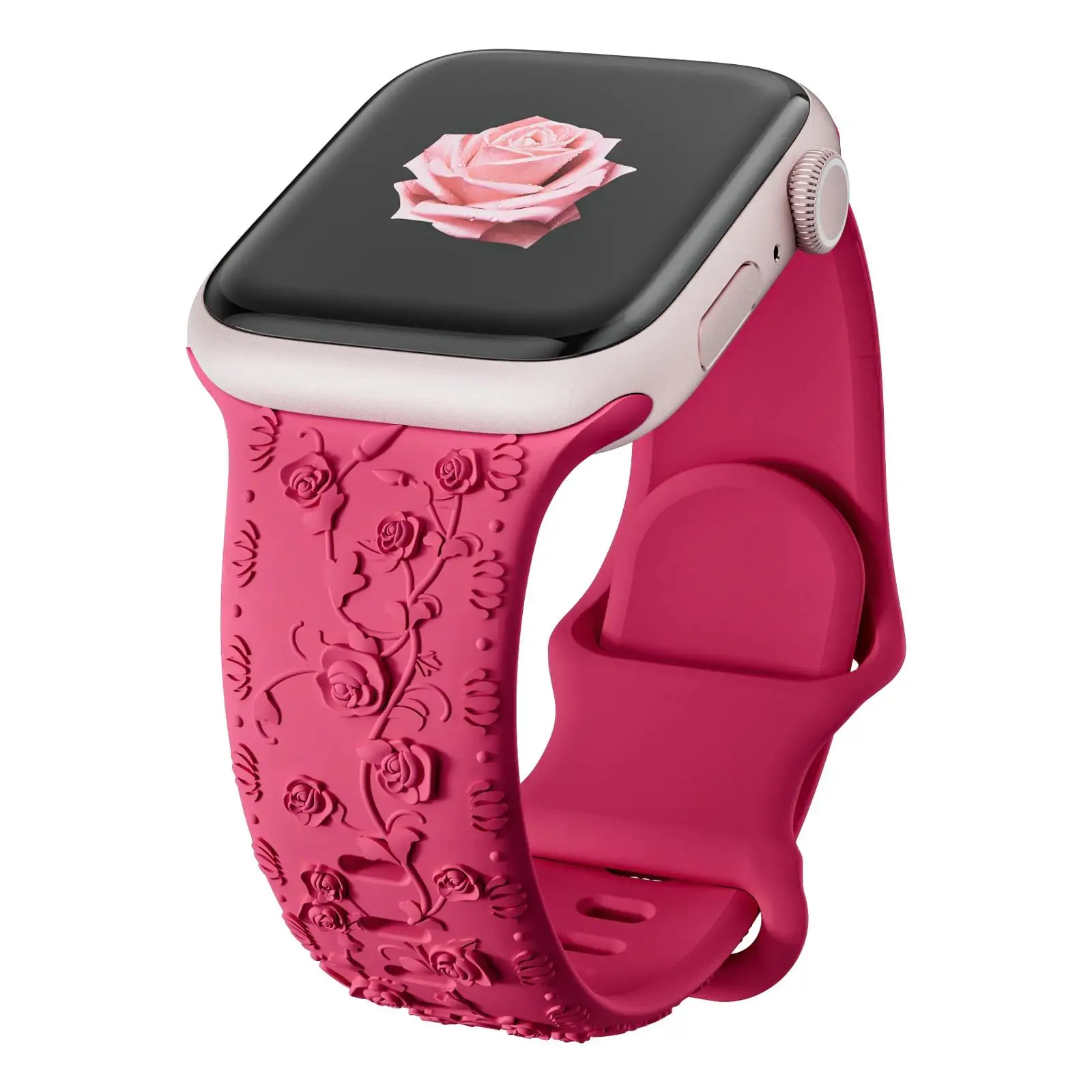 Silicone Strap for Apple watch band 40mm 44mm 45mm 41mm 49mm 38mm 42mm Floral Engraved bracelet iWatch Series 9 8 7 6 SE ultra 2