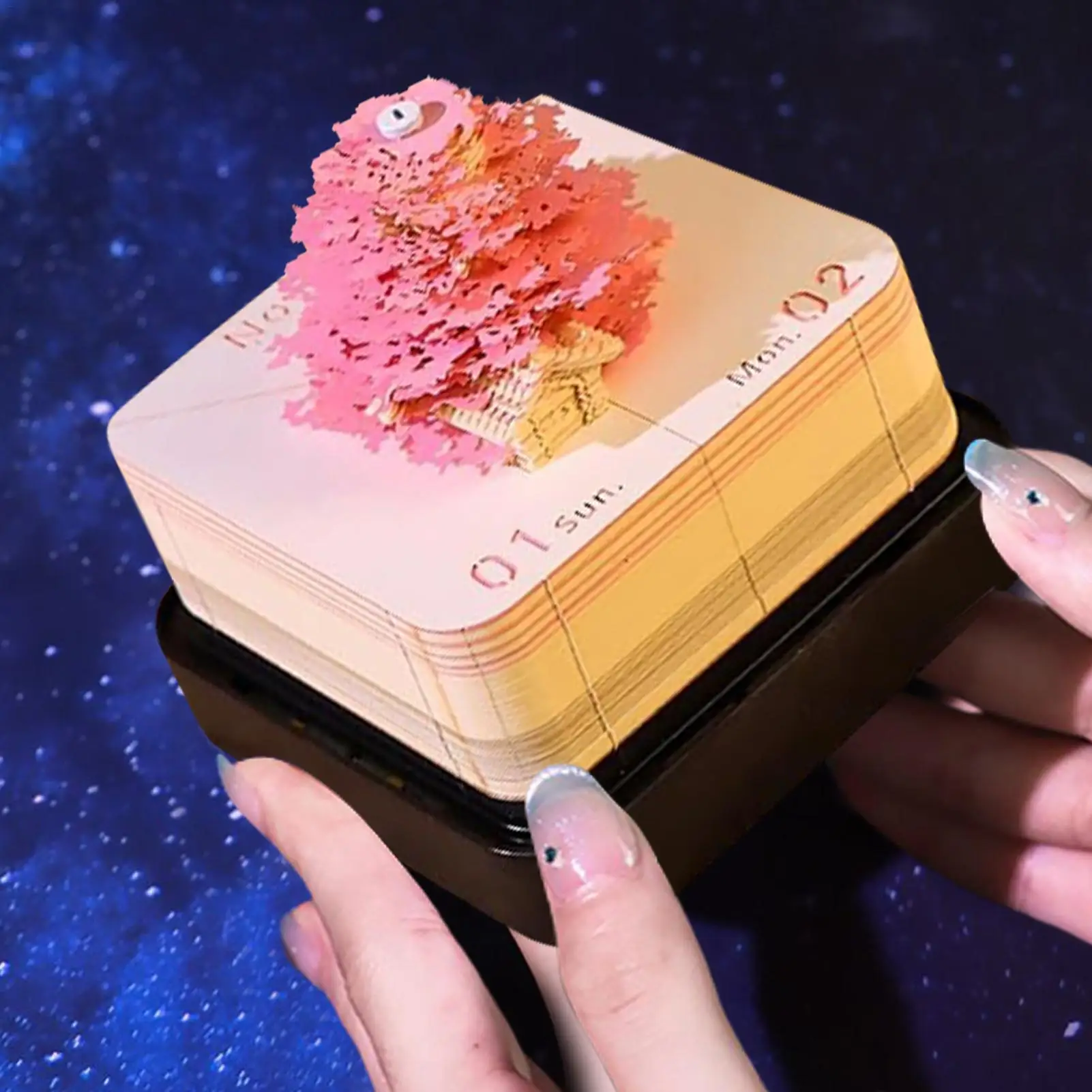 3D Sticky Notes Tree and House Design Art Planner Crafts with Clear Dust Cover Paper Tear Away Calendar Sculpture for Teacher