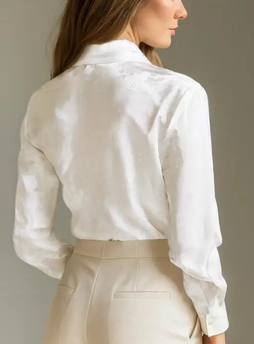 

Woman Blouse 2025 Spring Autumn New Fashion Jacquard Dark Pattern Turn-Down Collar Long Sleeved Casual Slim Fit Daily Shirt