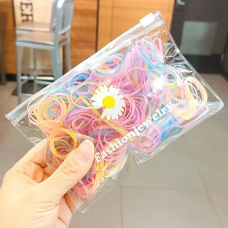 100/500Pcs Colorful Small Rubber Band Scrunchie Girls Elastic Rubber Band Ponytail Holder Hair Children Accessories Hair Ties