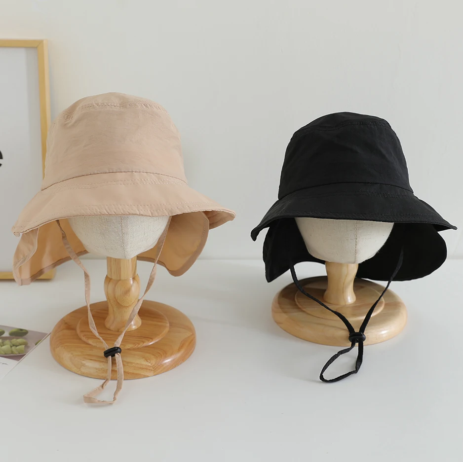 

Summer Soild Candy Color Baby Bucket Hat Boys Girls Kids Quick-drying Outdoor Neck Ear Cover Anti UV Panama Beach Caps Children
