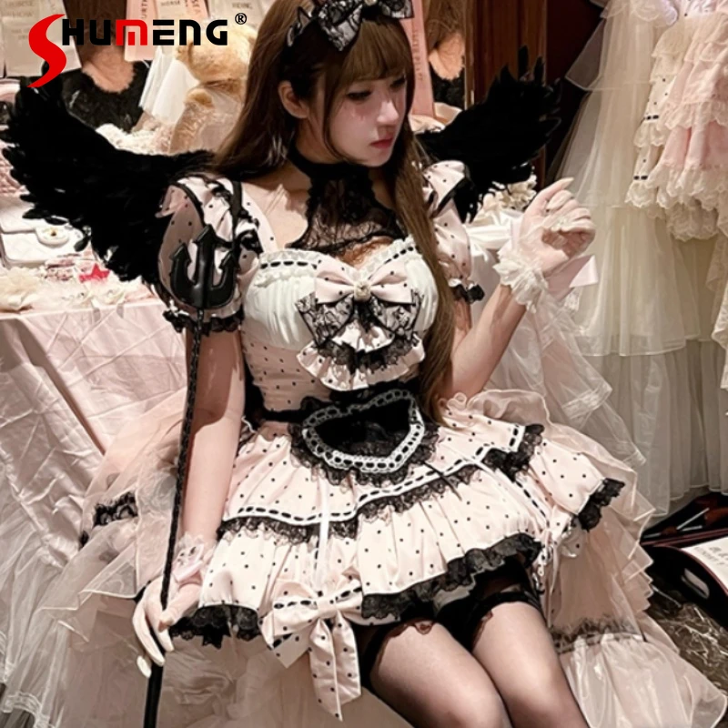 

Beautiful Y2k Lolita Party Birthday Banquet Dress Pure Desire Uniform Maid Vestidos French Style Girls Sexy Festival Dresses