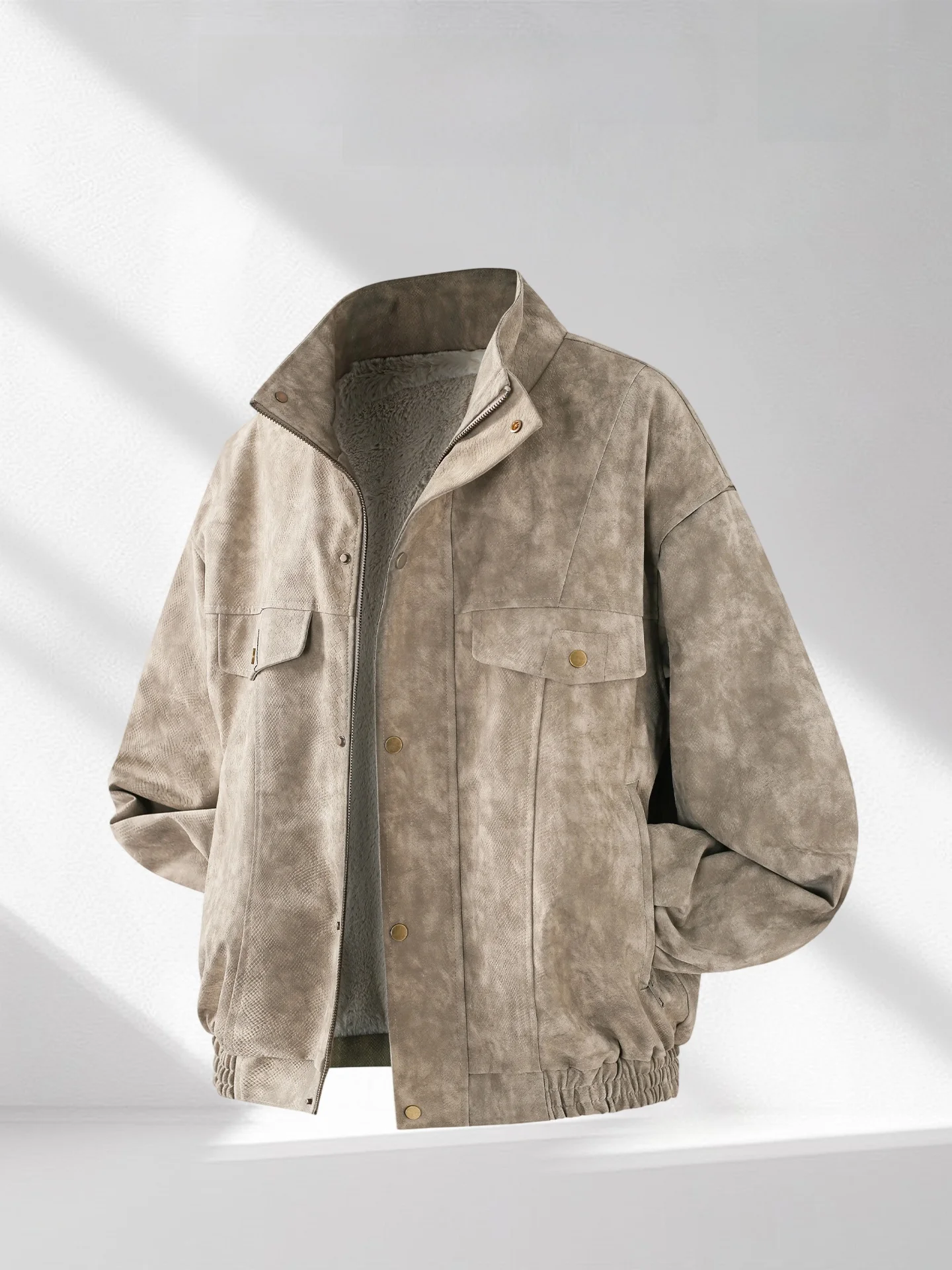 

Wassup Glory Men's Cotton Jaet Stand Collar Warmth Workwear Leather Coat Sli Haome Winter Faion Outerwear