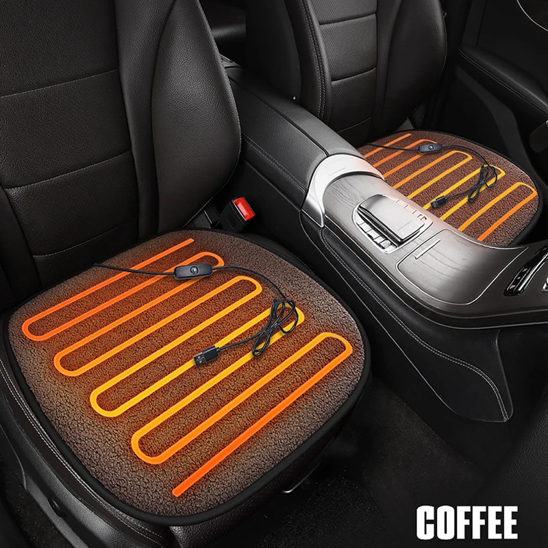 USB Heated Square Lambs Wool Car Seat Cushion General Winter Warm Office Home Heating Seat Cushion Multi-function Heating Pad
