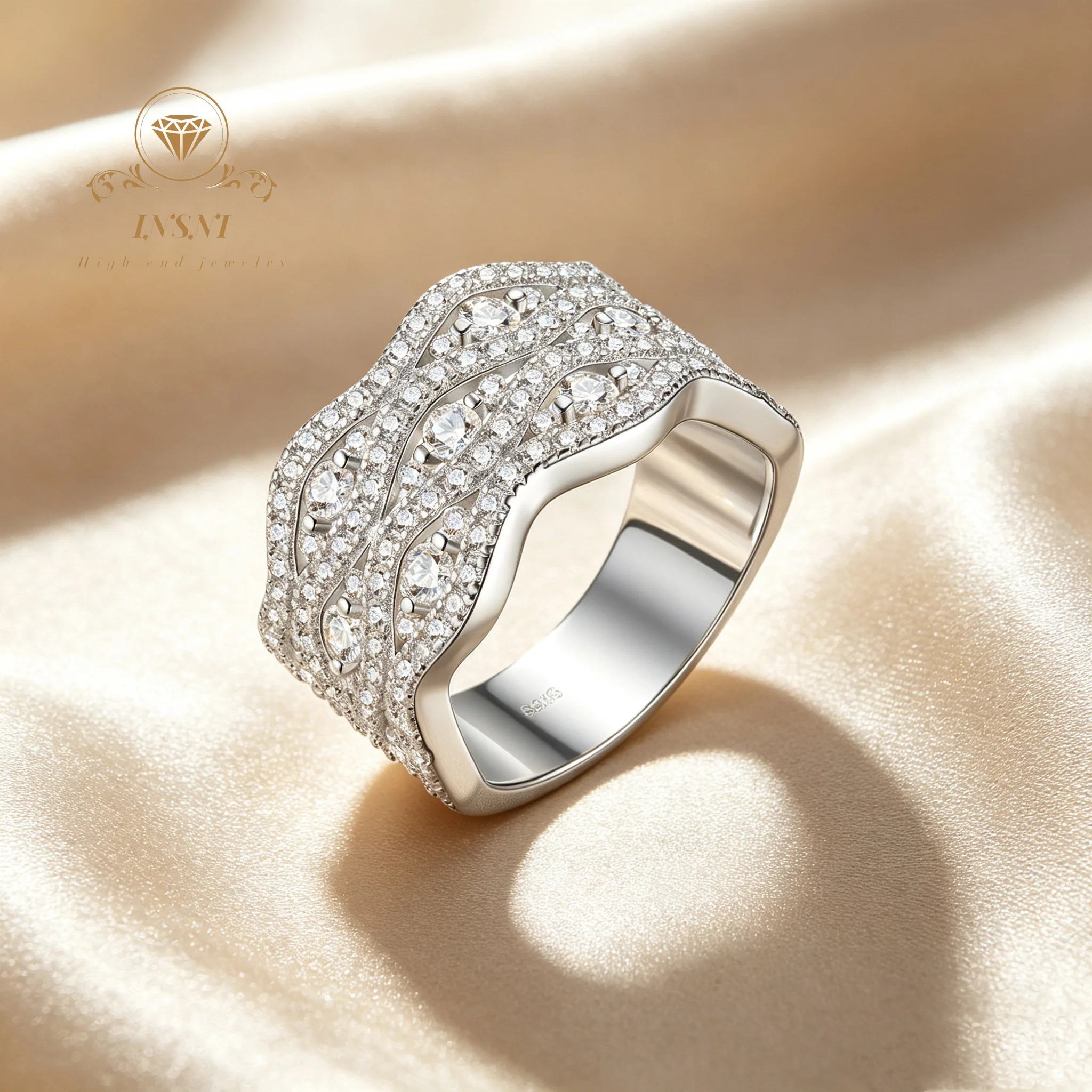 S925 Silver Inlaid Moissanite Ring Style Fashion Personality Versatile Ring, Women's Affordable Light Luxury Jewelry Women Gift