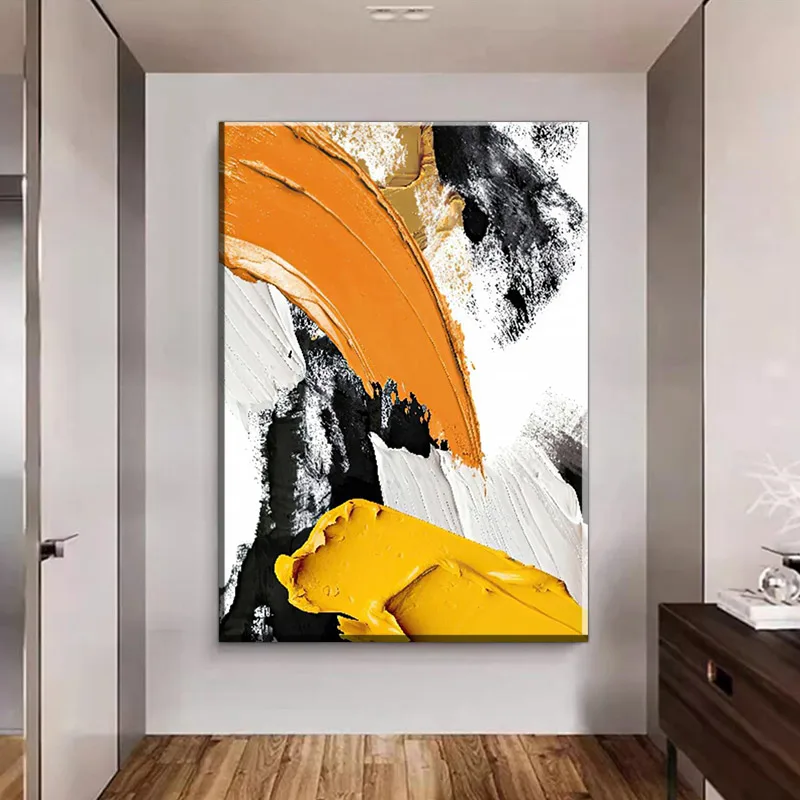 Modern abstract painting, orange poster, geometric canvas painting, vertical mural, wall decoration painting can choose frame