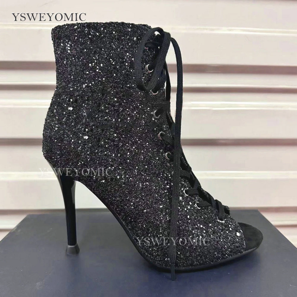 Sparkly Outdoor Dance Heels Black Champagne Glitter 10cm 8cm Professional High Heel Dance Shoes Salsa Women Dance Party Shoes