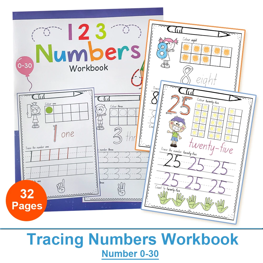 

Number 0-30 Tracing Practice Workbook Preschool Math Learning Kindergarten Numbers Writing Coloring Book Montessori