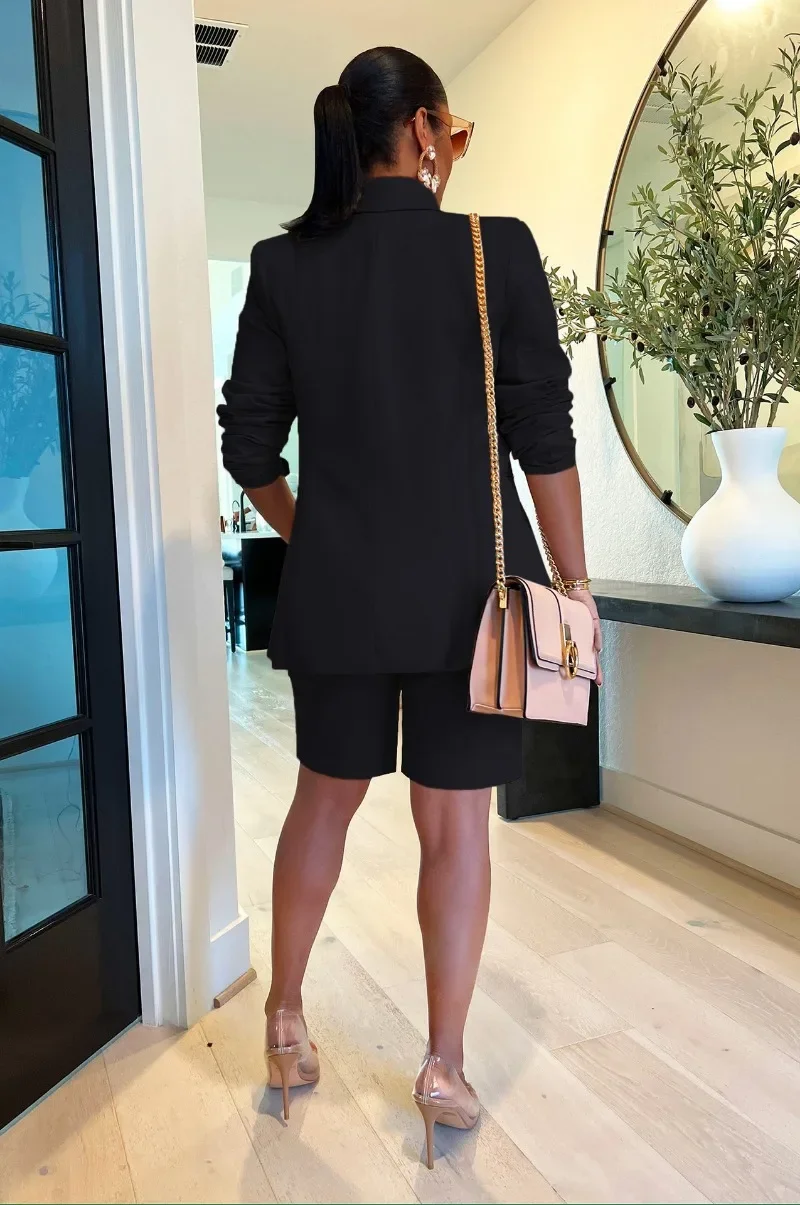 Temperament Fashion Lapel Suit Jacket Shorts Set New Solid Color Casual Slim Suit Two-piece Suit 2 Piece Sets Womens Outfits