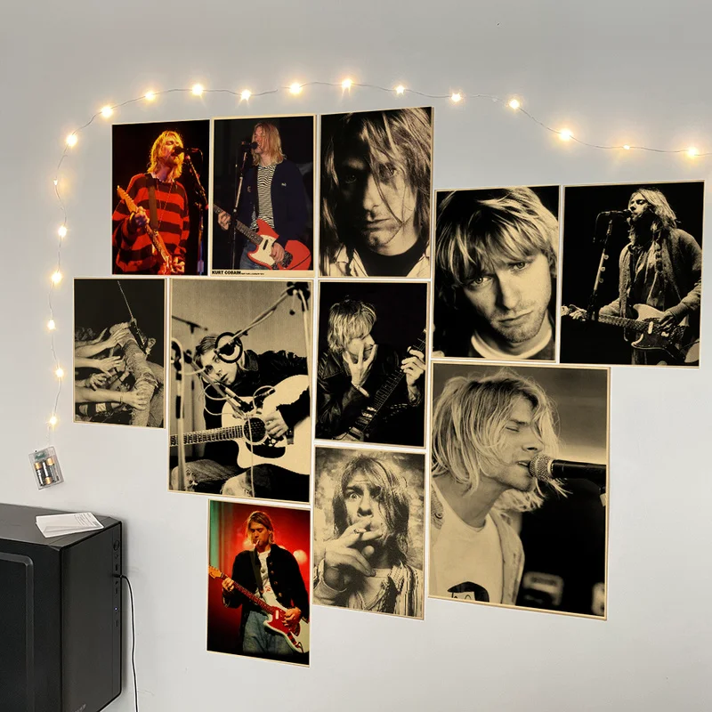 Singer Kurt Cobain Retro Poster Kraft Paper Prints and Posters DIY Vintage Home Room Bar Cafe Decor Aesthetic Art Wall Painting