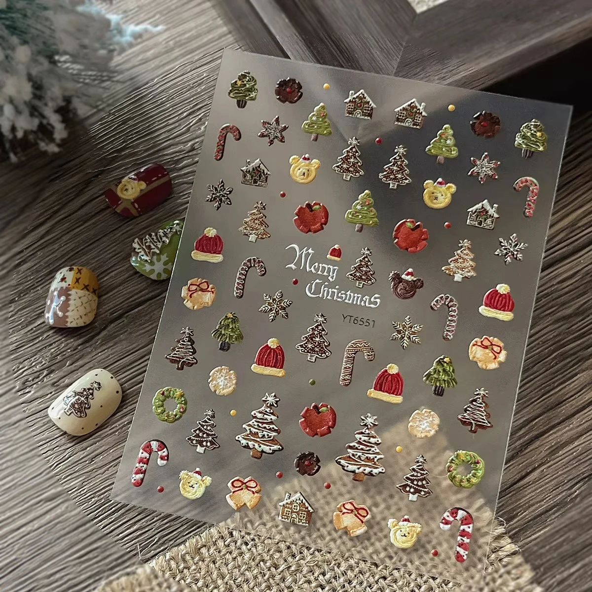 ملصقات أظافر منقوشة لعيد الميلاد: نمط شجرة عيد الميلاد/الكوكي، ملصقات أظافر ذاتية اللصق مثالية لاستخدام عيد الميلاد