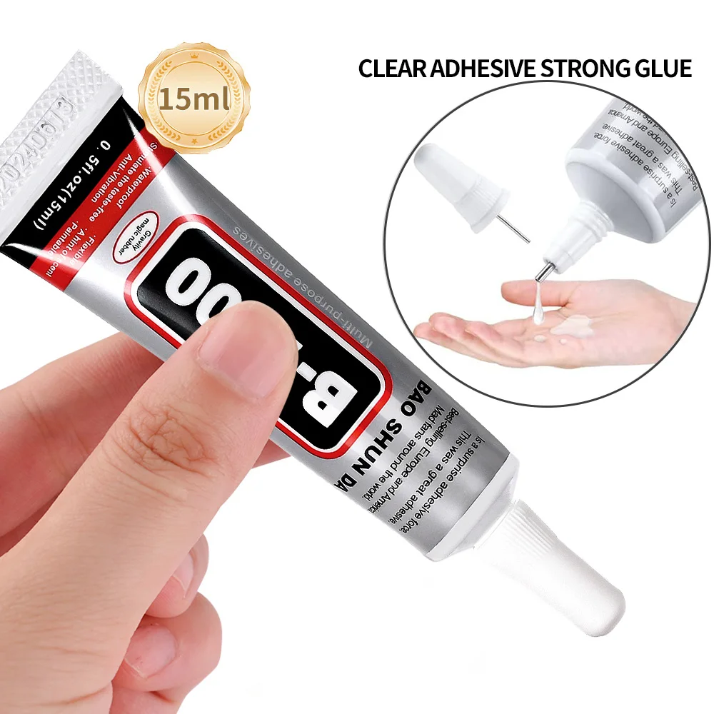 B-7000 Super Strong Nail Glue 15g Clear Adhesive Glue 1/5/10PC Rhinestone/Diamond/ Glass/Plastic/Phone Repair Glue B7000 (0.5oz)