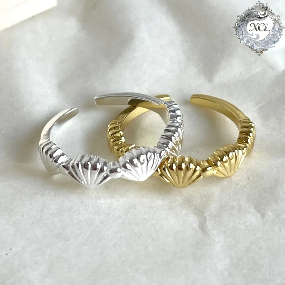 

Кольцо XCL из 100% стерлингового серебра 925 пробы с ракушкой и короной, регулируемое, для помолвки и свадьбы, идеальный подарок для женщин