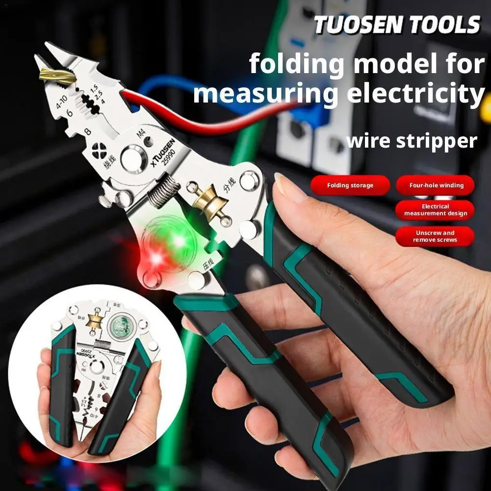 

Foldable Wire Stripping Pliers Voltage Testing Cable Cutting Crimping Pliers Multifunctional Wire Stripper Electrician Pliers