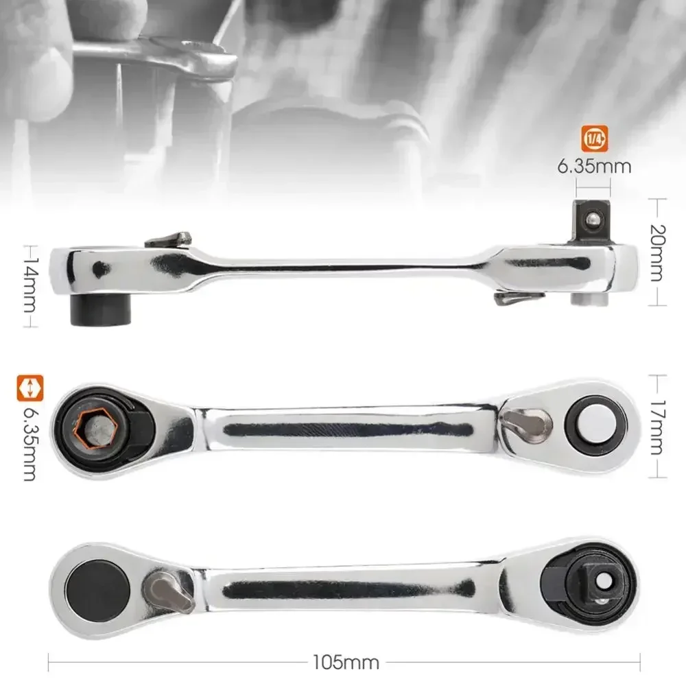 Bit X 1/4 Ratchet Socket Ended Rod Double Wrench Tool Quick Screwdriver Handle Wrench Contain 1 Ratchet Mini Inch