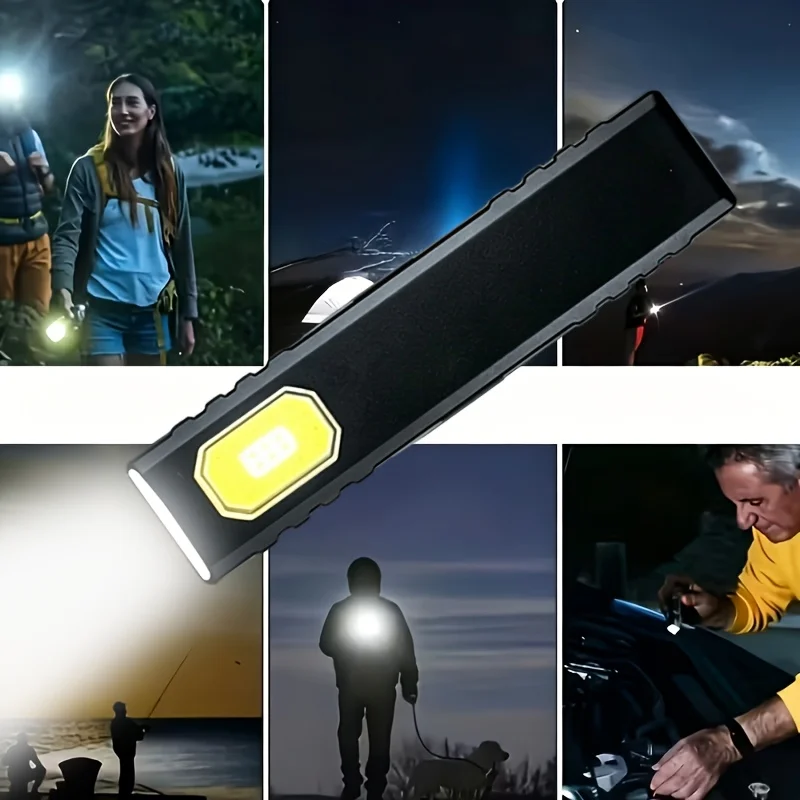 2-Pack Portable Magnetic Flashlights, 5 Lighting Modes, Hook And Magnetic Hands-Free Design, Compact, USB Rechargeable. Perfect for Camping, Hiking, Night And Emergency Use, Ideal Gift, Without Battery view 3