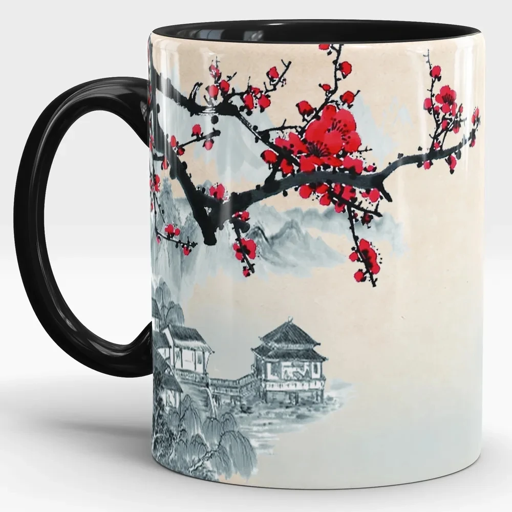 Taza de flor de sakura en Japón, taza de café de cerámica de 330ml, taza de té para oficina, taza de leche para el hogar