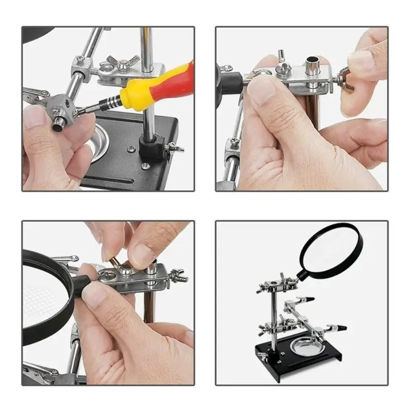 652F Welding Glass 5X Auxiliary Clip Loupe Magnifier Hand Soldering Solder Iron Stand Holder Station Desktop