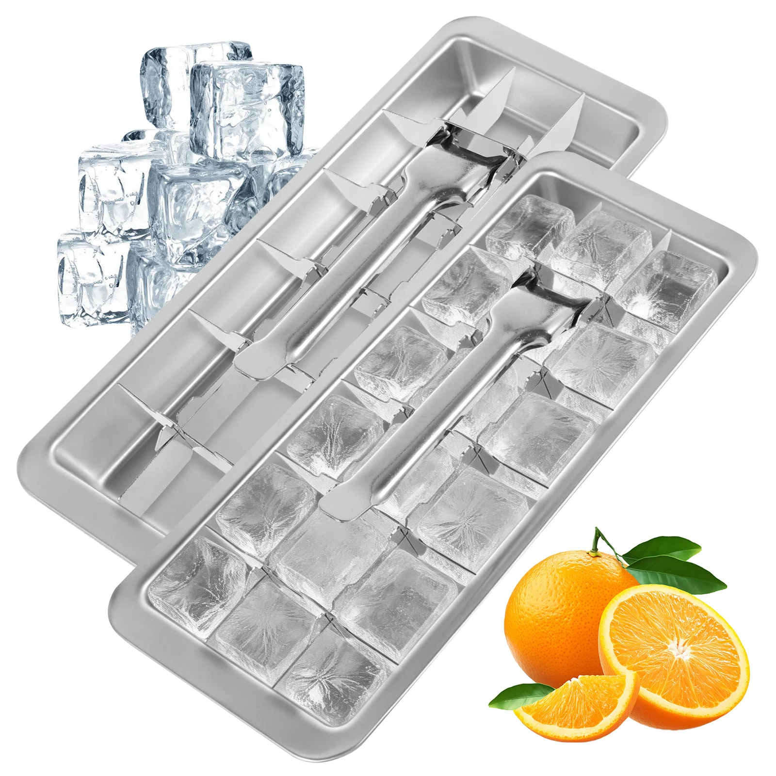 2er-Set 18-Fach Edelstahl-Eiswürfelform Metall-Eiswürfelbereiter für Partys Abnehmbarer DIY-Eiswürfelbereiter Eiswürfelform mit Hebel