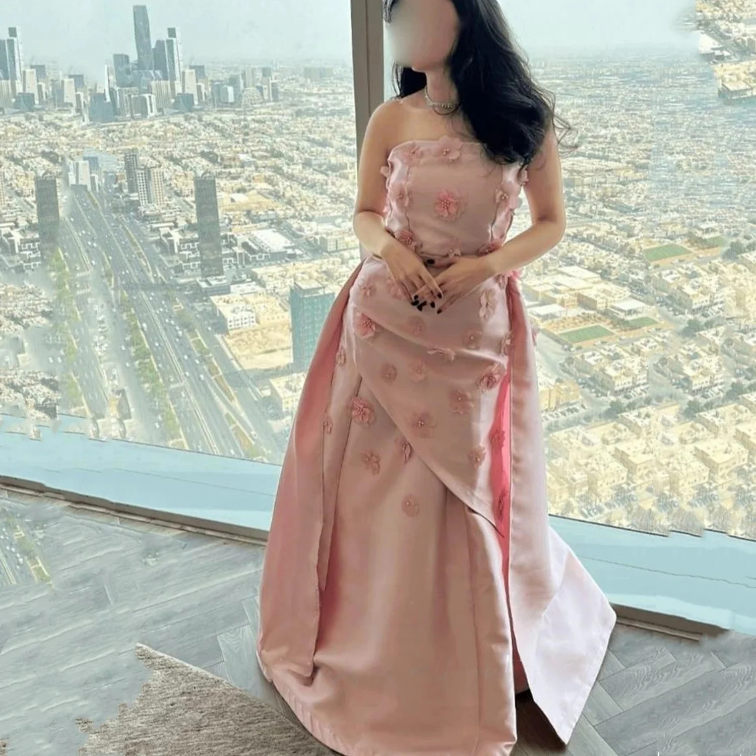 

Pink Floral Long Bespoke Occasion Gown Evening Dresses Pastrol Unisex Jersey Retro Dubai Saudi Arabic Israel Prom Customized