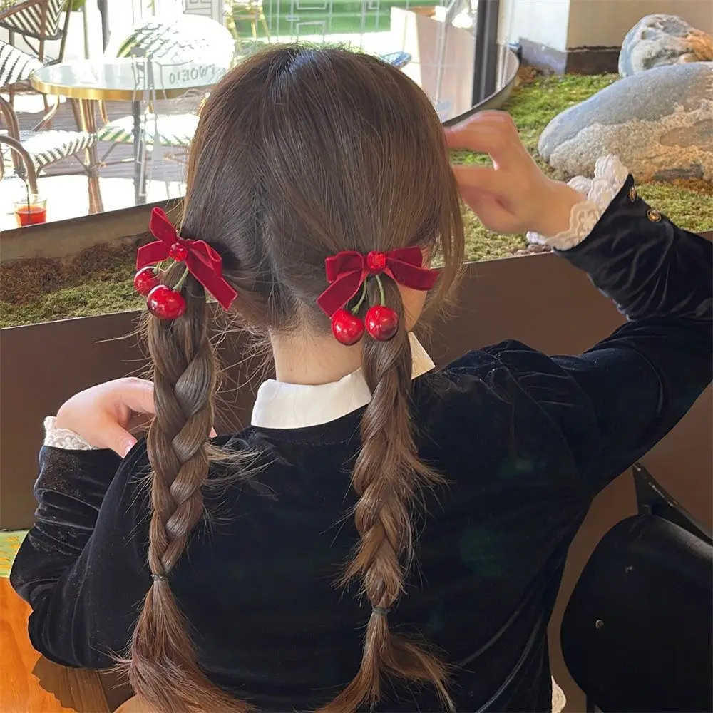 Red Velvet Cherry Hairpin Retro Side Clip Cloth Velvet Bow Hair Clip Korean Style Headwear Barrettes Girl