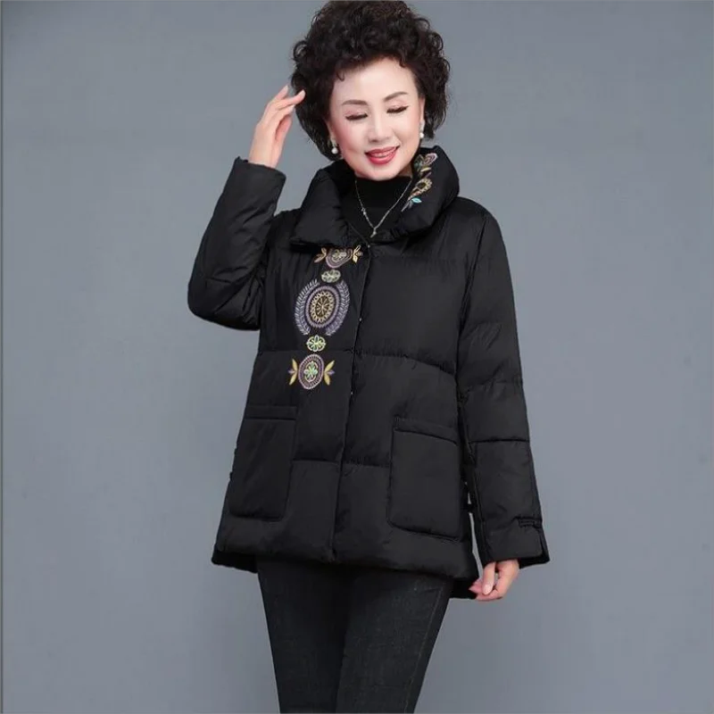 

Down Cotton Jacket Woman Short Parkas Winter New Fashion Stand Collar Thick Mom Padded Coat Loose Outerwear