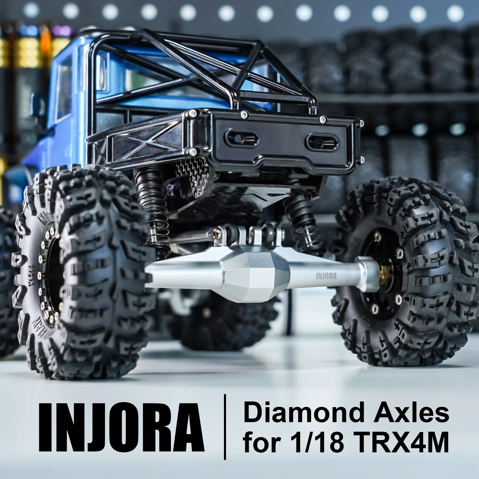 INJORA +4mm Diamond Axles with Lay Down Servo Mount & Links for 1/18 RC Crawler TRX4M