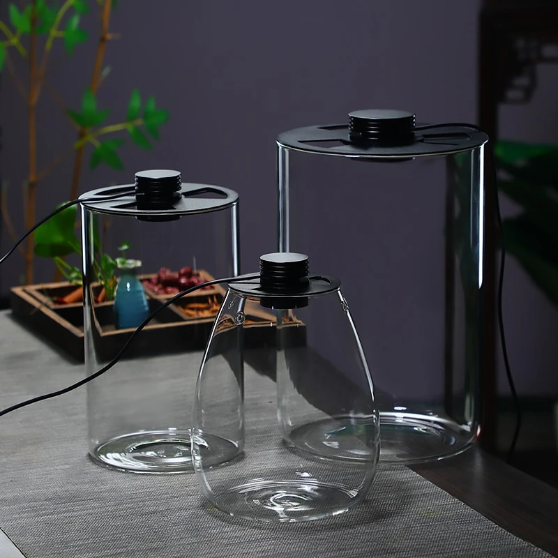 20cm Large Mouth Water Drop Glass Terrarium Integrated LED Grow Light Desktop Moss Micro Landscape Plant Lighting Fixture